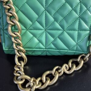 Zara Green Quilted Shoulder Bag with Gold Chain